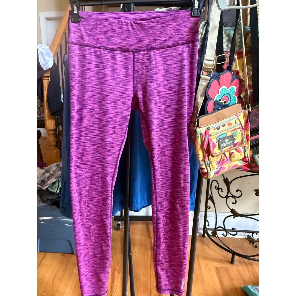 Reebok Womens Purple Dye Athletic Leggings High Rise Yoga Pants Size Medium